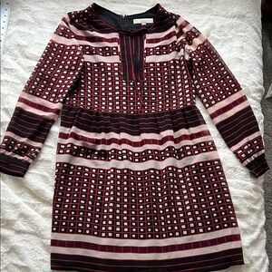 LOFT Chic Black and Red Patterned Dress- size small
